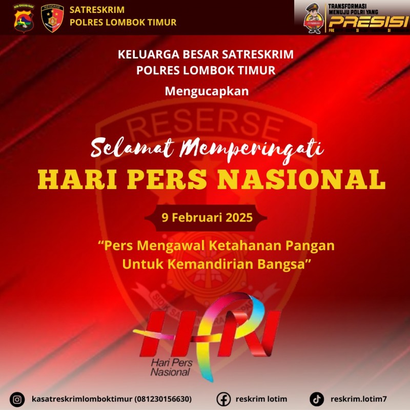 Ucapan Hari Pers Nasional 2025 oleh Kasat Reskrim Polres Lombok Timur Ucapan Hari Pers Nasional 2025 oleh Kasat Reskrim Polres Lombok Timur